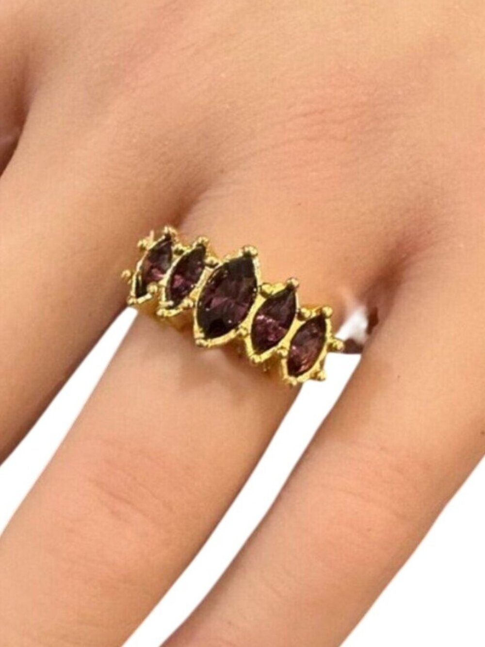 Avon Ring Vintage Marquise Cut Gold Tone Purple Stone Size 6 Womens Jewelry Gift
